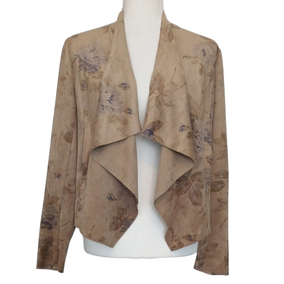 Kut From The Kloth Tayanita Faux Suede Tan Floral Open Drape Front Jacket Boho - Picture 1 of 9